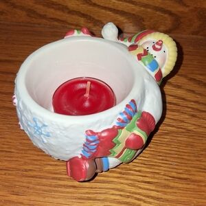 PartyLite Ceramic Peppermint Pals Snowman Votive Holder